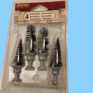 Lemax Cone Shaped Sculpted Topiaries Trees Set of 4 Christmas Village